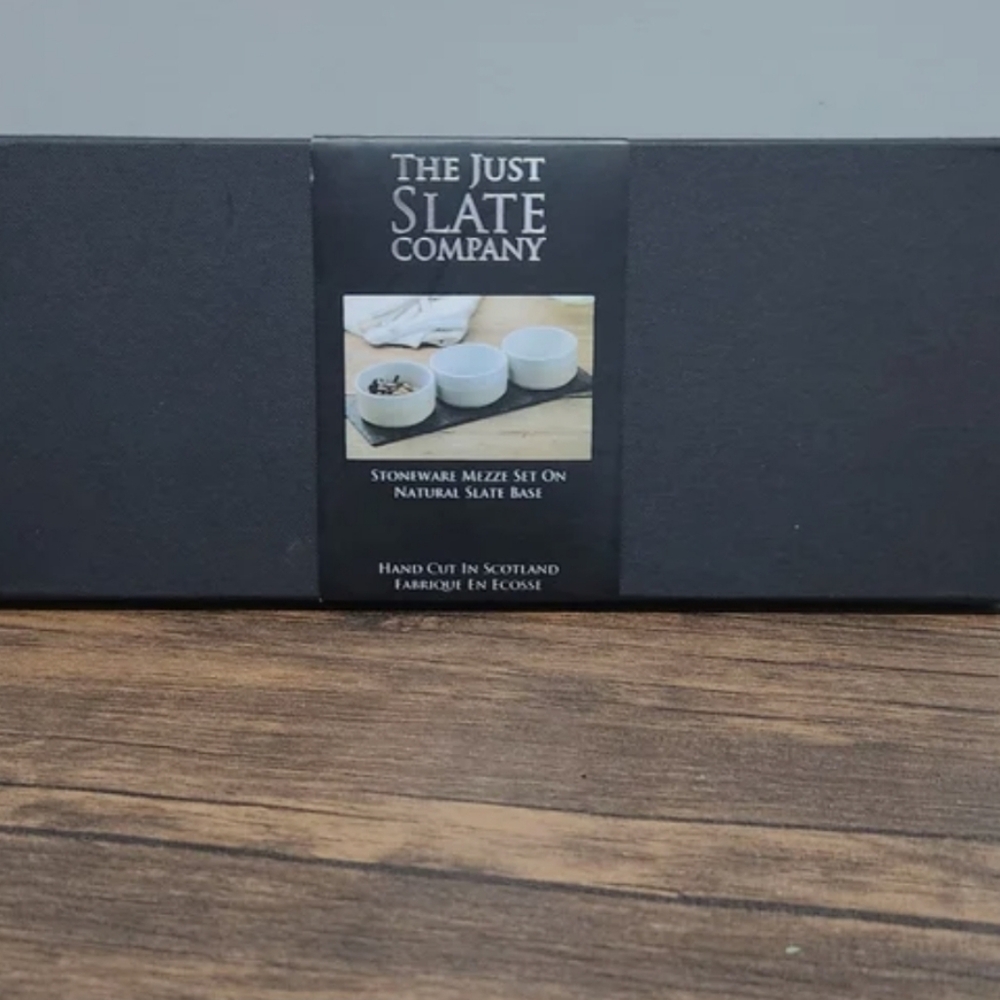 The Just Slate Company, Stoneware Mezze Set On Natural Slate Base And Cut In Sco